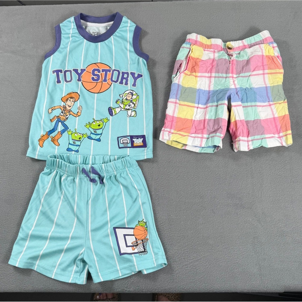Disney Pixar Toy Story Boys 3T Outfit Tank Shorts Set + Plaid Shorts Lot